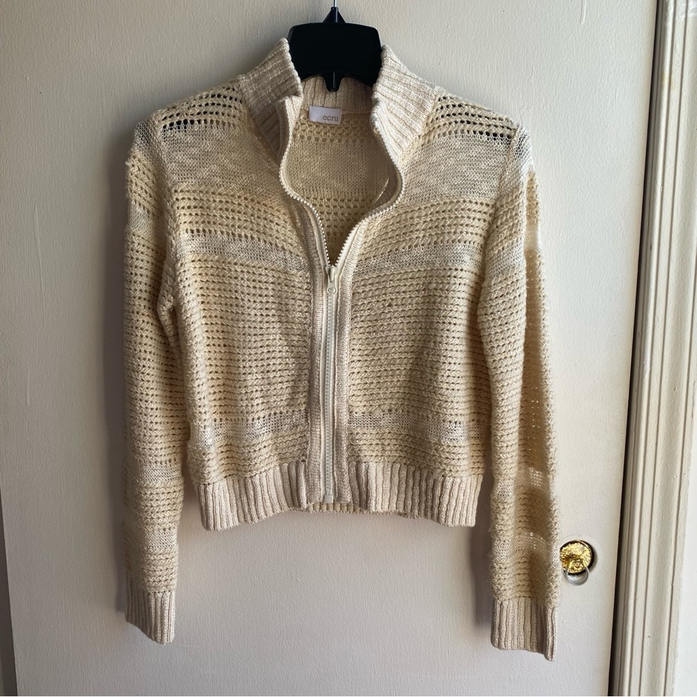 Ecru Cream Women's Zip up Cardigan Sweater